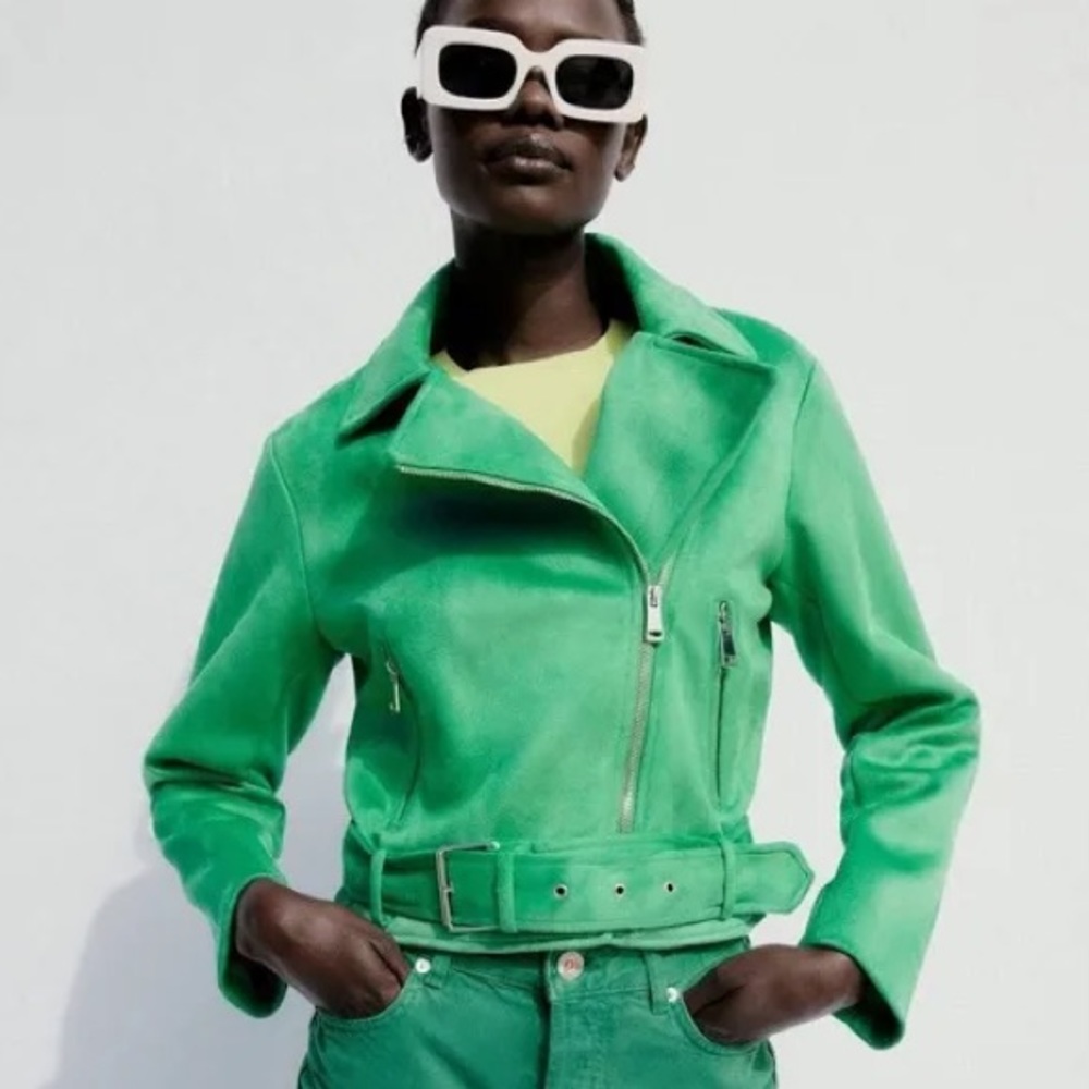 Zara Green Suede Moto Jacket - Discontinued Style!